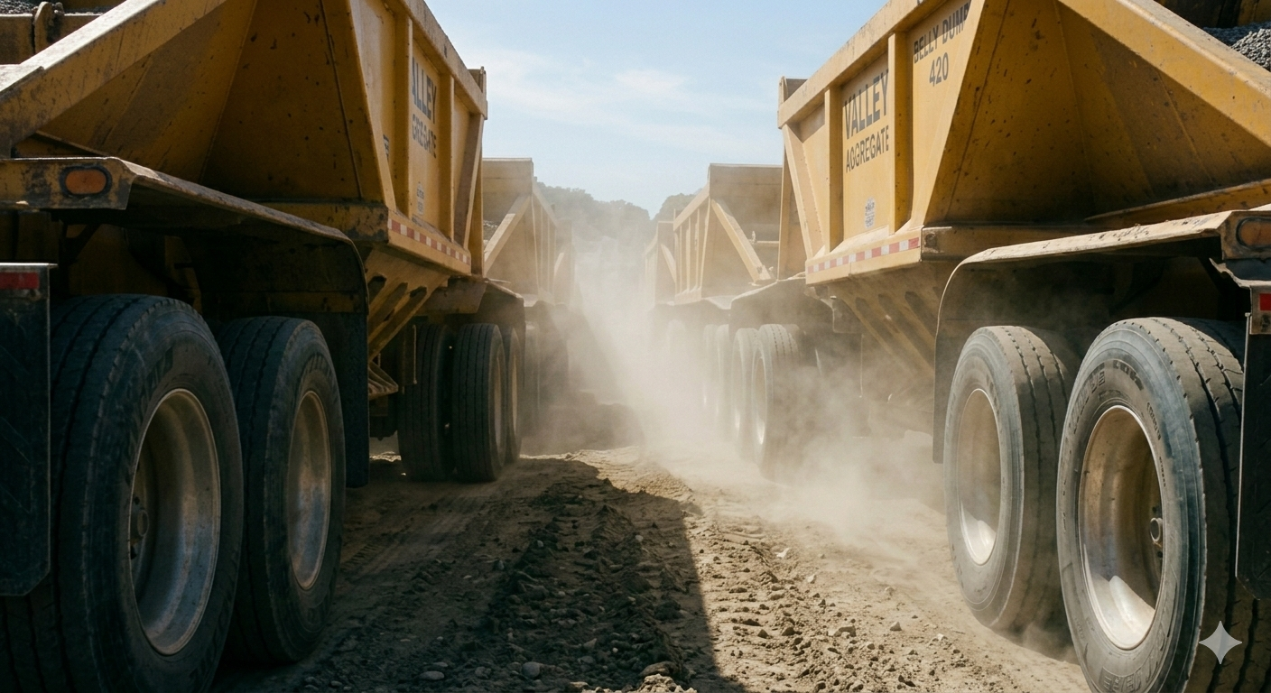 Belly dump truck at construction site